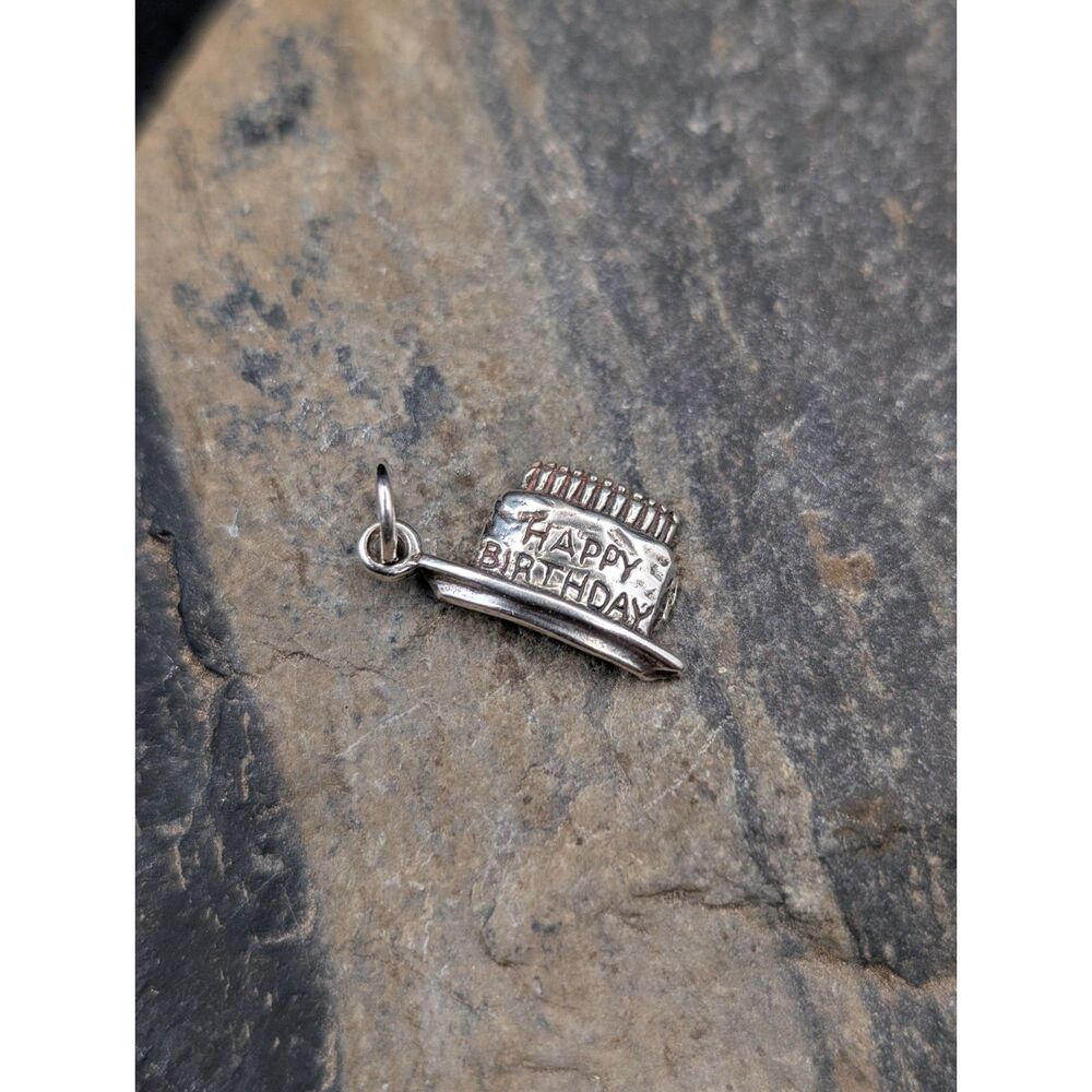 Sterling Birthday Charm • .925 Cake & Candle Design • Vintage Silver Pendant